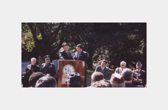 (L.)  Mr. Luis Berrios, Government of Puerto Rico   (R.) Mr. Anthony Mele', Chairman, 65th Honor Task Force  representing Brigadier General Antonio Balinas  who was a veteran of the 65th Infantry Regiment in Korea, highly decorated combat hero, and Puerto Rican General.  Unable to attend he requested Mr.Mele and Mr. Berrios to read his speech to the audience on his behalf.