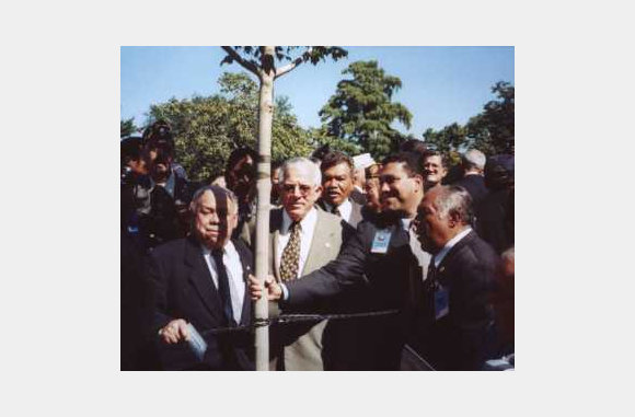 Mr. Cordero, Korean Combat Veteran,  Mr. Carlos Romero-Barcelo, PR Delegate to the US Congress,  Mr. Anthony Mele, Chairman, 65th Honor Task Force, Mr. Ruben Rios,  Community Activists,  dedicate the Sugar Maple Tree at Arlington to the 65th Infantry Regiment.