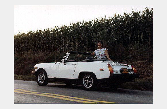 Millie in front of corn field in Pennsylvania - 1980