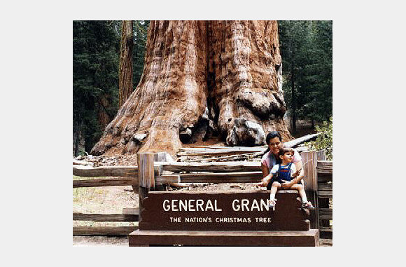 Millie and John in front of giant Sequoia tree "General Grant" - Sequoia National Park, California